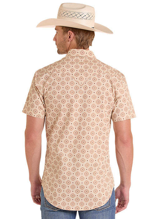 Panhandle Mens Brown Aztec Short Sleeve Shirt