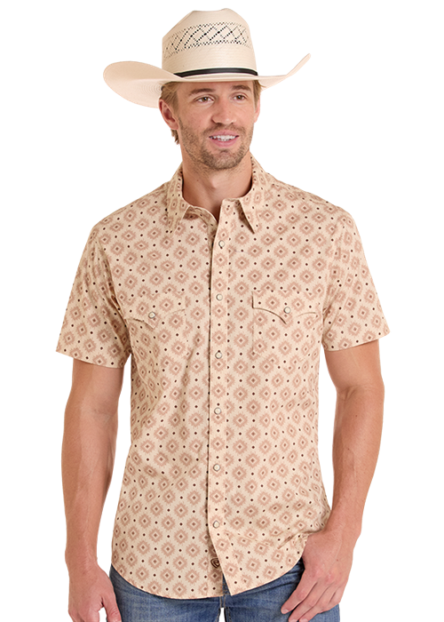 Panhandle Mens Brown Aztec Short Sleeve Shirt