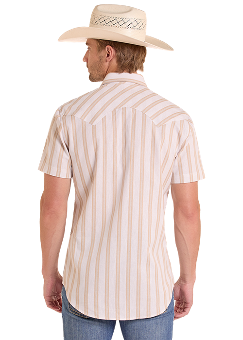 Panhandle Mens Tan Stripe Short Sleeve Shirt