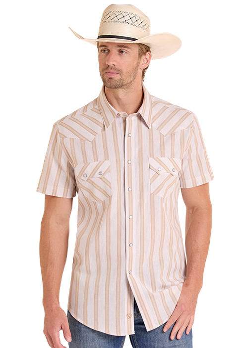Panhandle Mens Tan Stripe Short Sleeve Shirt