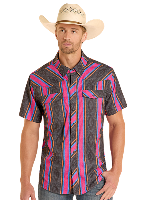 Panhandle Mens Tek Stripes Short Sleeve Shirt