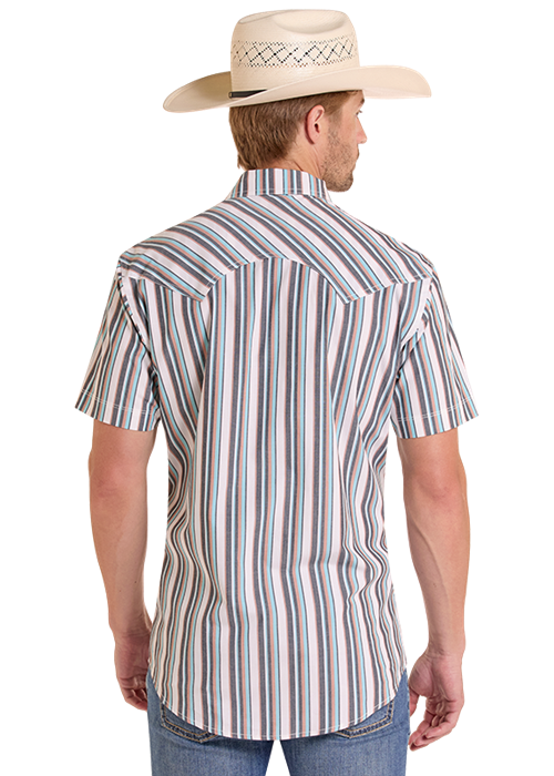 Panhandle Mens Turquoise Stripe Koe Wetzel Short Sleeve Shirt
