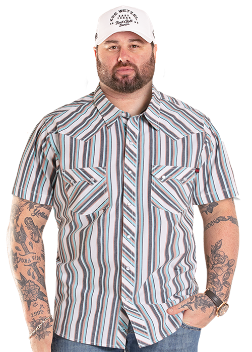 Panhandle Mens Turquoise Stripe Koe Wetzel Short Sleeve Shirt