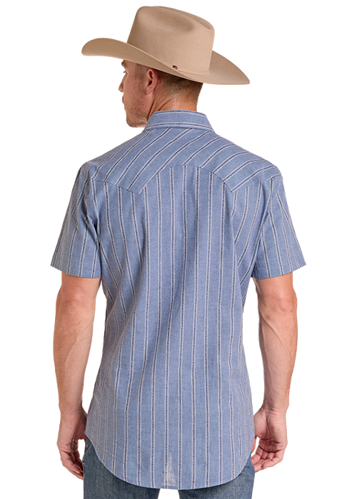 Panhandle Mens Blue Stripe Short Sleeve Shirt