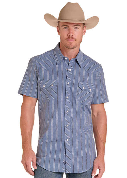 Panhandle Mens Blue Stripe Short Sleeve Shirt