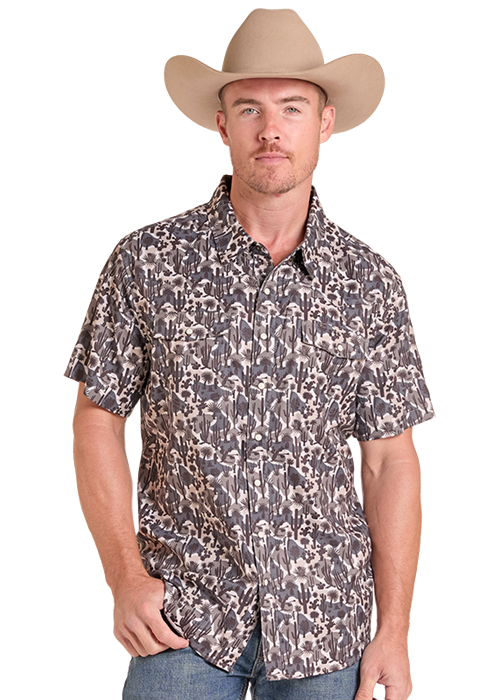 Panhandle Mens Tan Tek Camo Short Sleeve Shirt