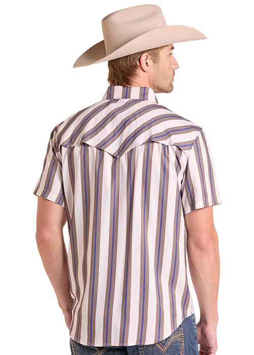 Panhandle Mens Natural Tek Stripe Short Sleeve Shirt