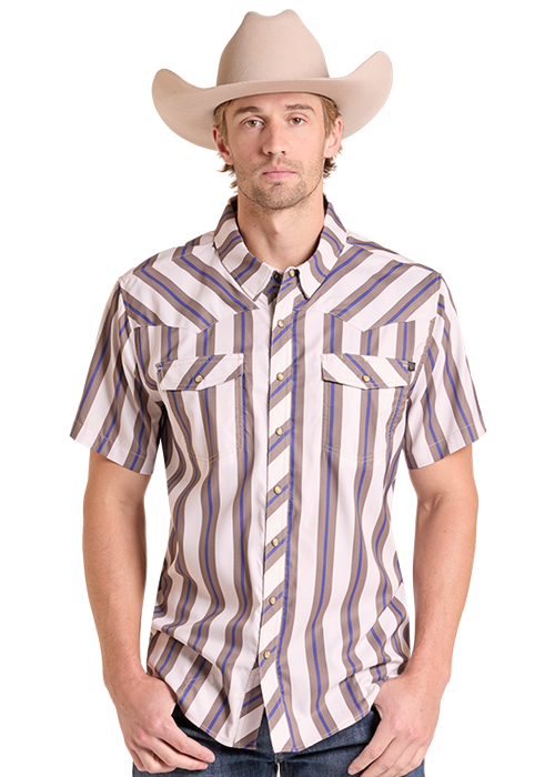 Panhandle Mens Natural Tek Stripe Short Sleeve Shirt