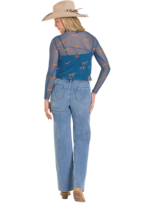 Panhandle Mens Blue Horse Mesh Top