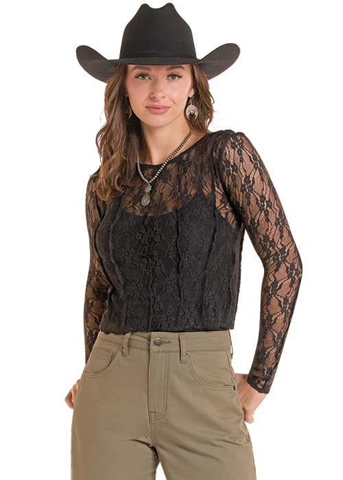 Panhandle Womens Black Mesh Lace Crop Top