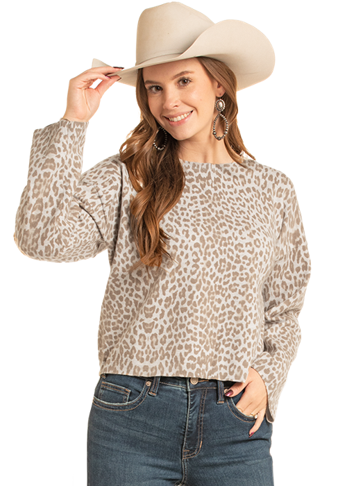 Panhandle Womens Cheetah Cream Sweater