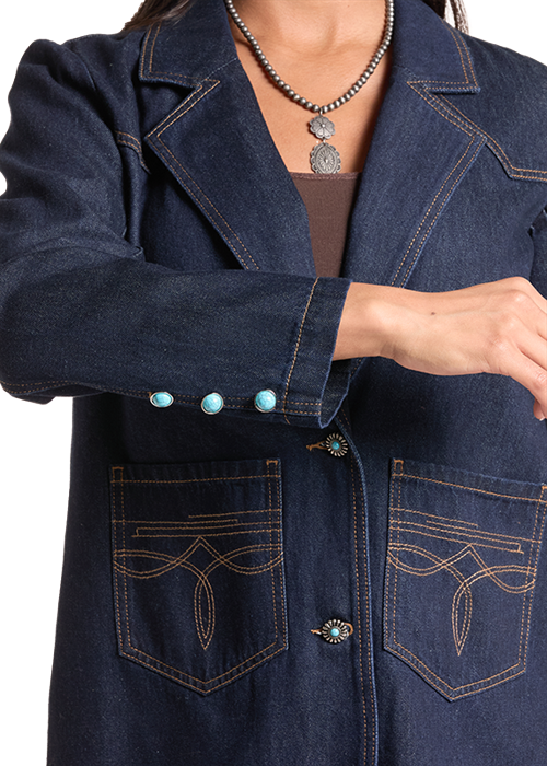 Panhandle Womens Dark Wash Boot Stitch Blazer