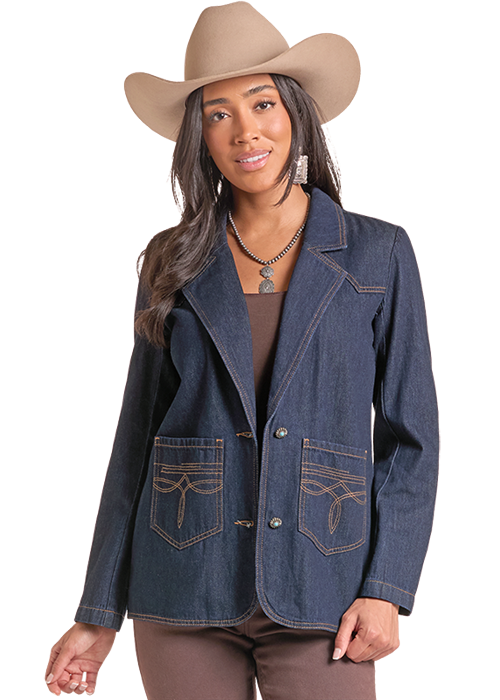 Panhandle Womens Dark Wash Boot Stitch Blazer