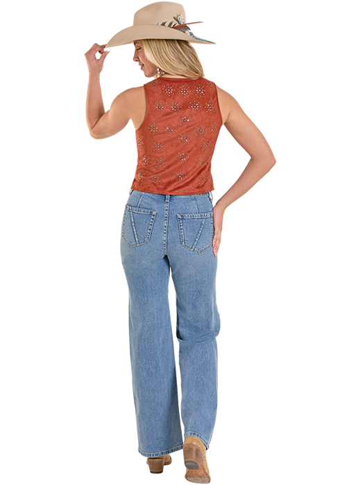 Panhandle Womens Rust Studded Snap Vest
