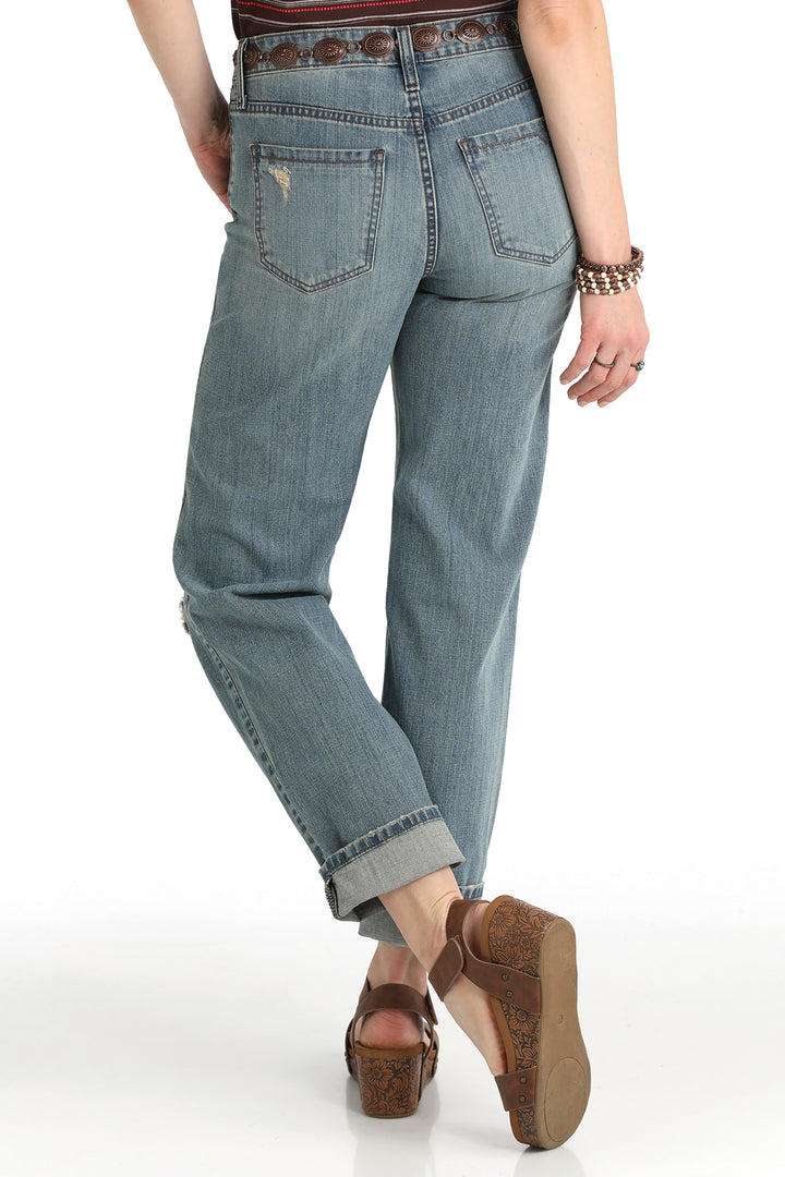 Cinch Womens Boyfriend Medium Stone Cropped Jeans