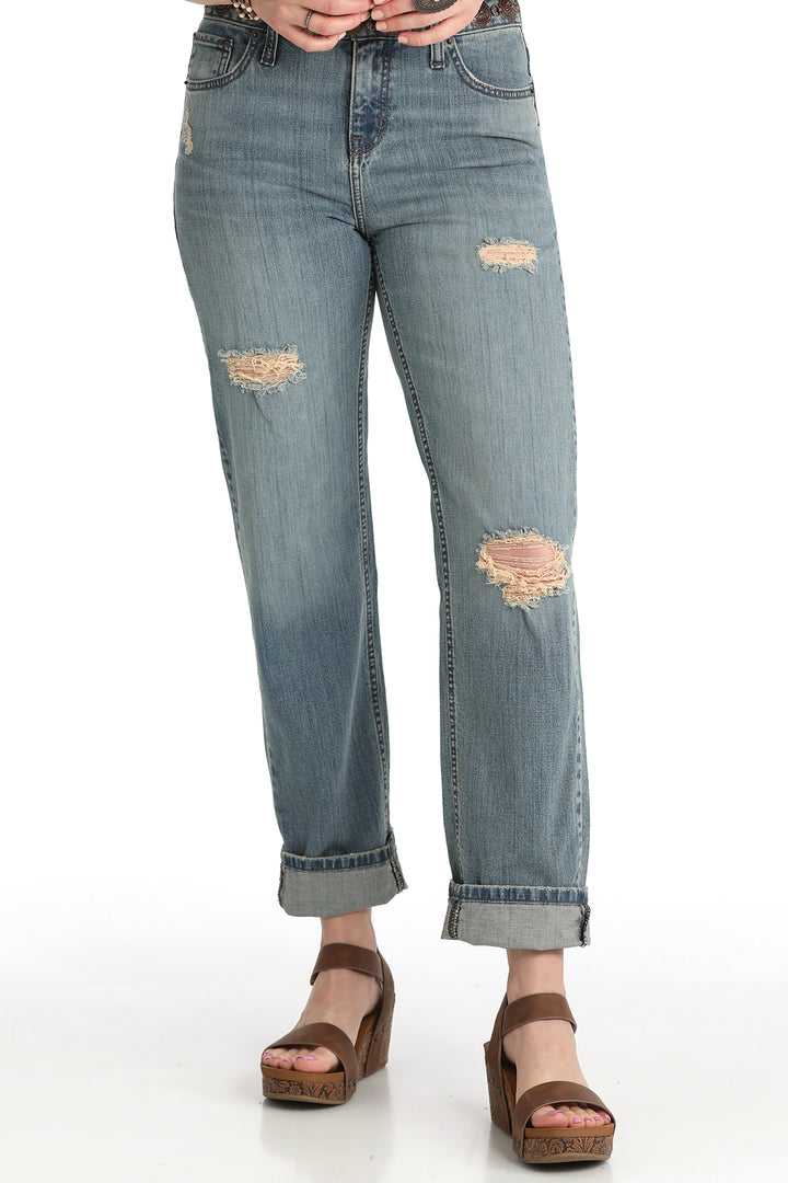 Cinch Womens Boyfriend Medium Stone Cropped Jeans
