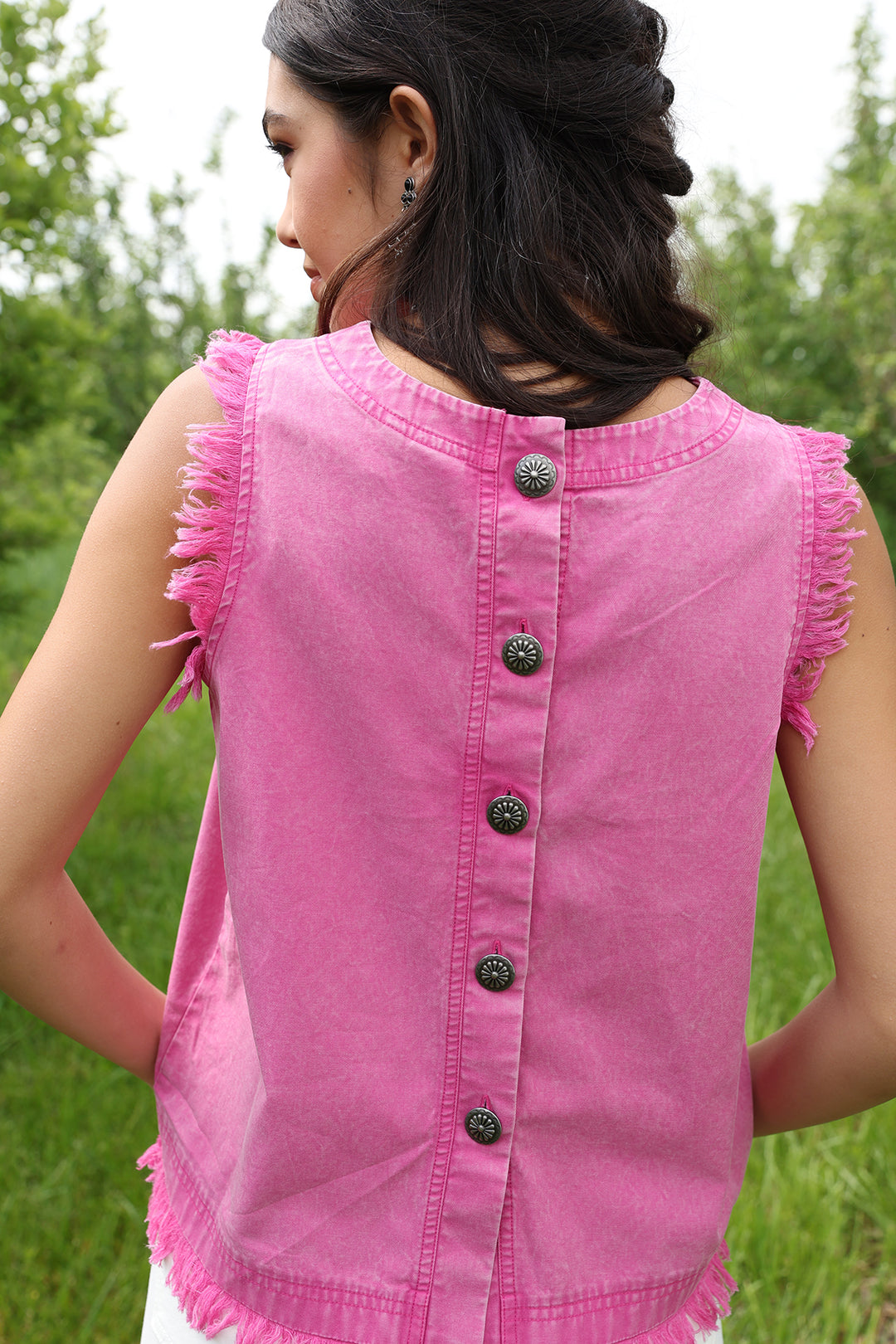 Cinch Womens Pink Button Back Tank Top