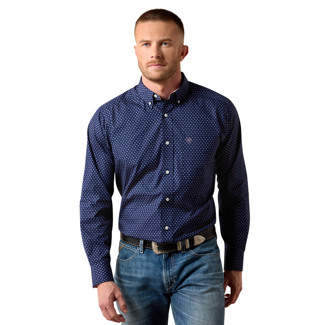 Ariat Mens Navy Print Classic Fit Long Sleeve Shirt