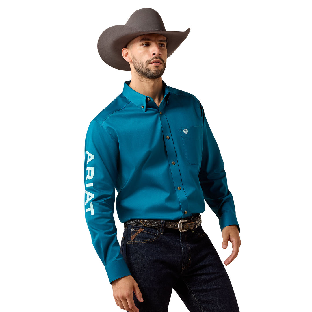 Ariat Mens Blue Team Logo Twill Classic Fit Shirt