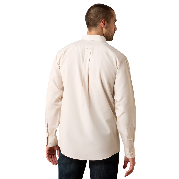 Ariat Mens Tan Wrinkle Free Solid Pinpoint Oxford Classic Fit Shirt