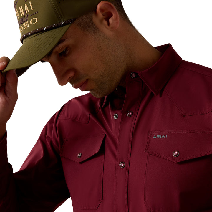 Ariat Mens Maroon Ventek Fitted Long Sleeve Shirt