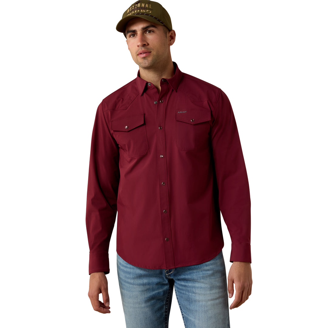 Ariat Mens Maroon Ventek Fitted Long Sleeve Shirt