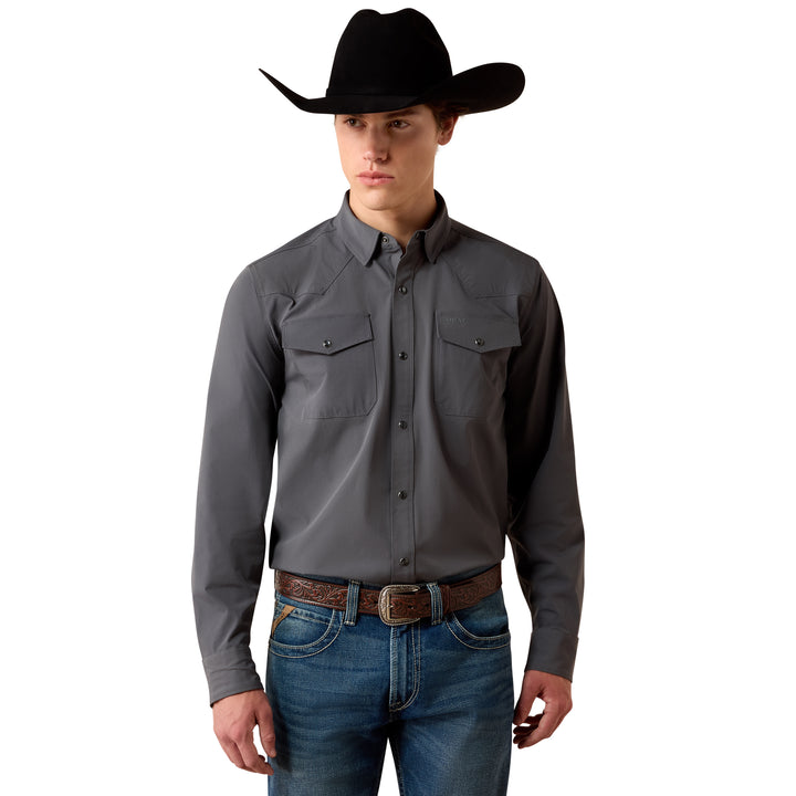 Ariat Mens Grey Ventek Fitted Long Sleeve Shirt