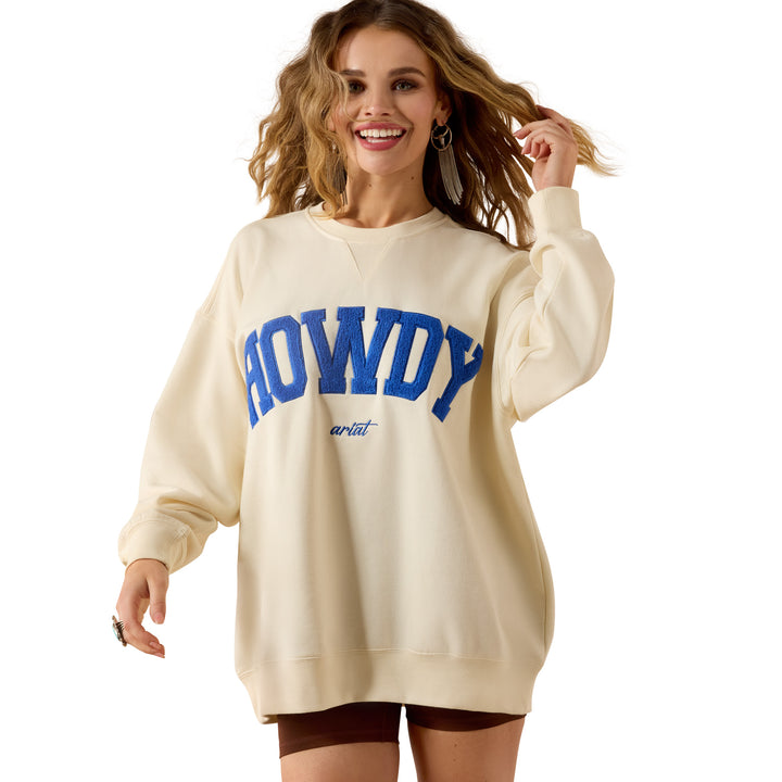 Ariat Womens Cream Blue Collegiate Oversize Sweatshirt