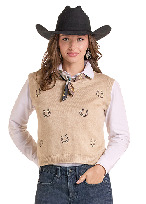 Panhandle Womens Embroidered Horseshoe Sweater Vest