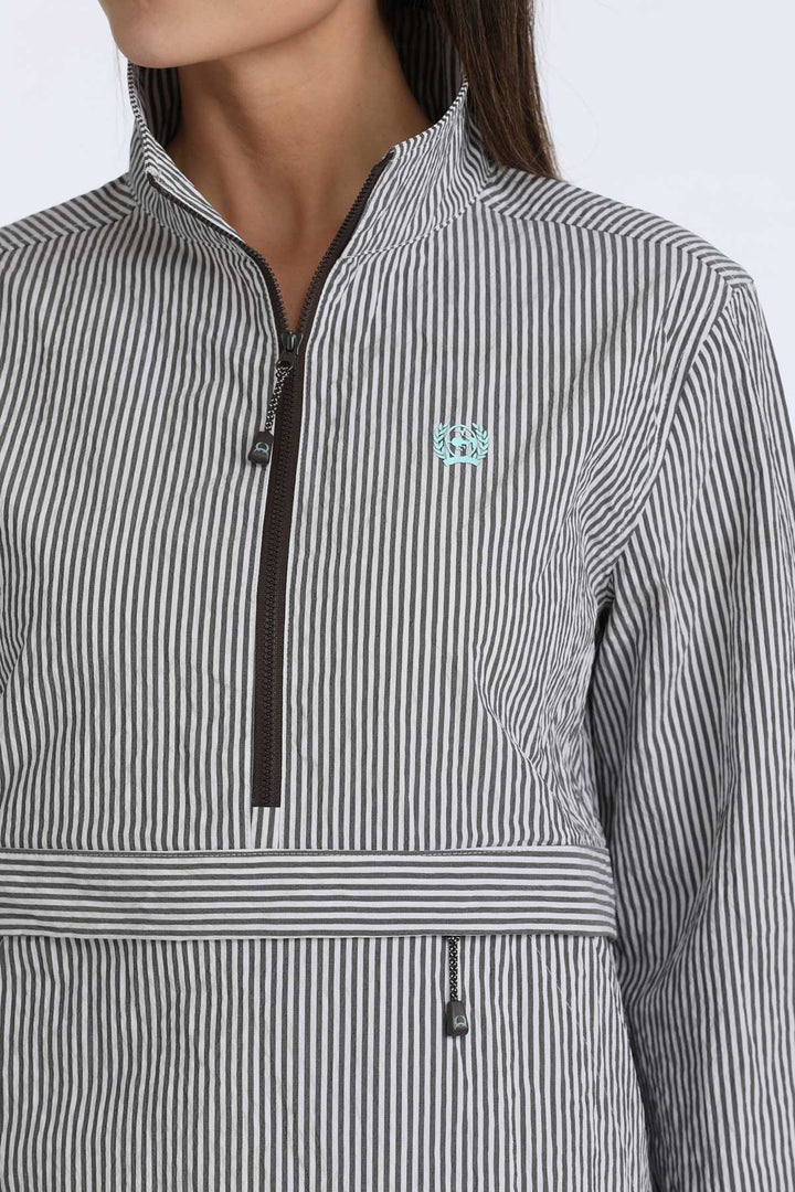 Cinch Womens Brown Stripe Seersucker Pullover