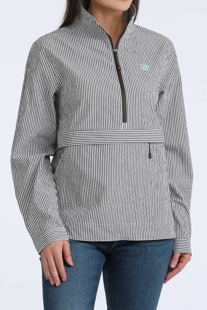 Cinch Womens Brown Stripe Seersucker Pullover