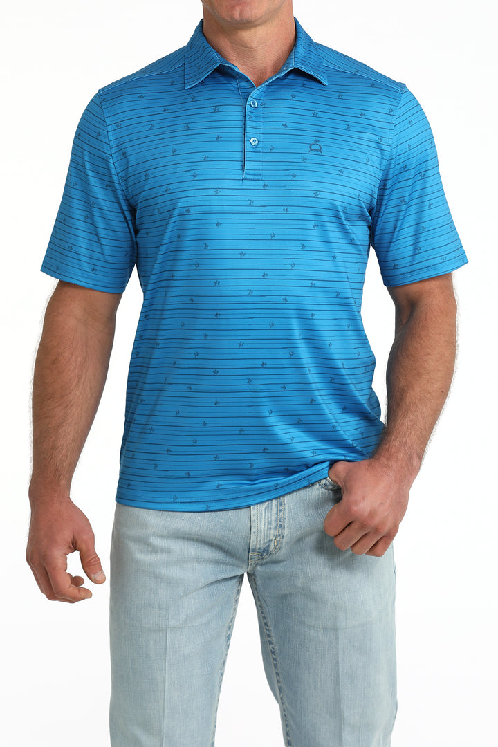 Cinch Mens Blue Printed Polo