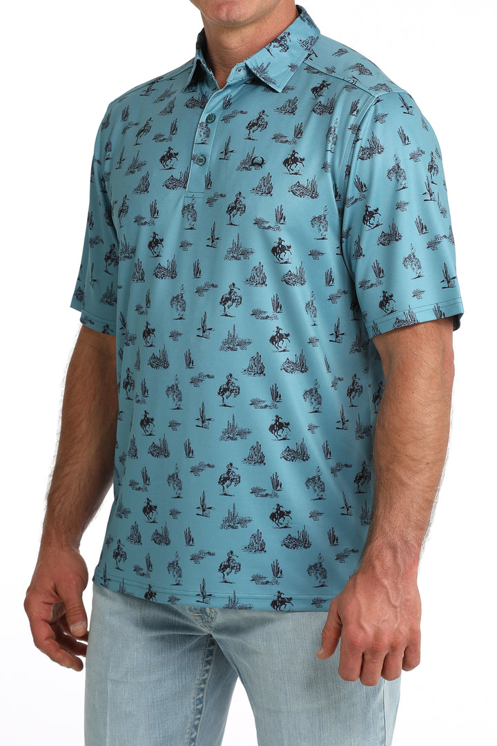Cinch Mens Teal Printed Polo