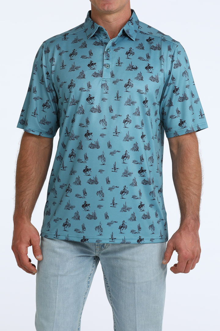 Cinch Mens Teal Printed Polo