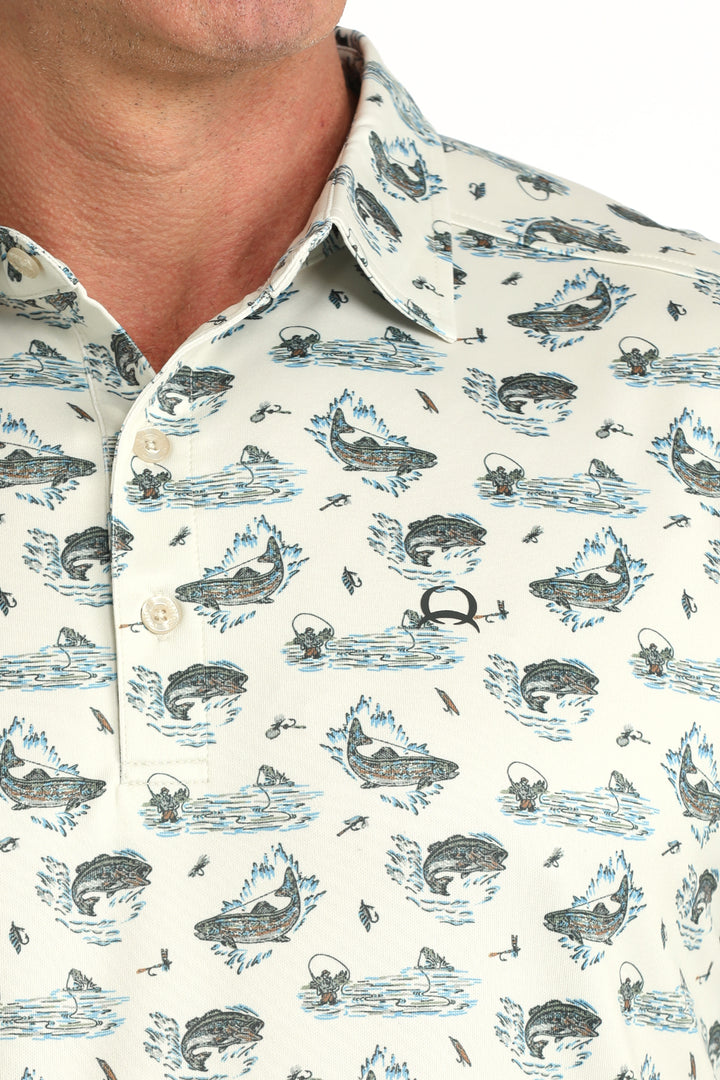 Cinch Mens Fish Graphic Arenaflex Polo