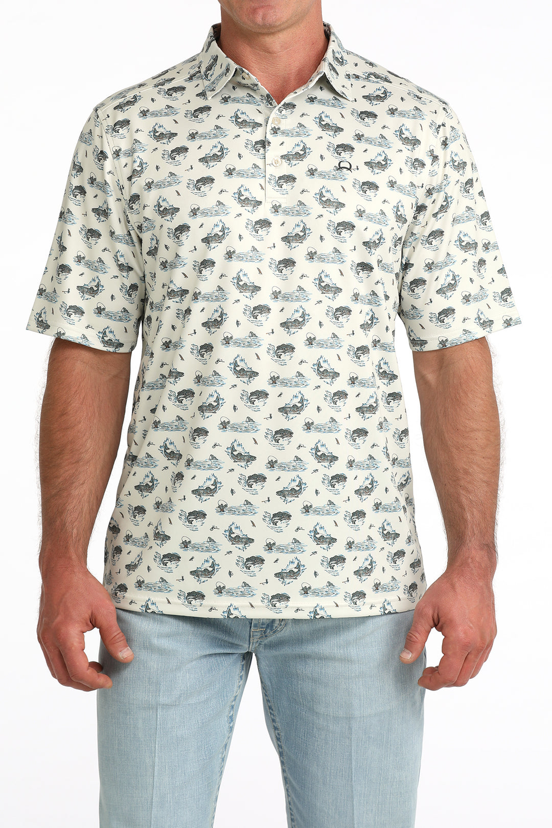 Cinch Mens Fish Graphic Arenaflex Polo