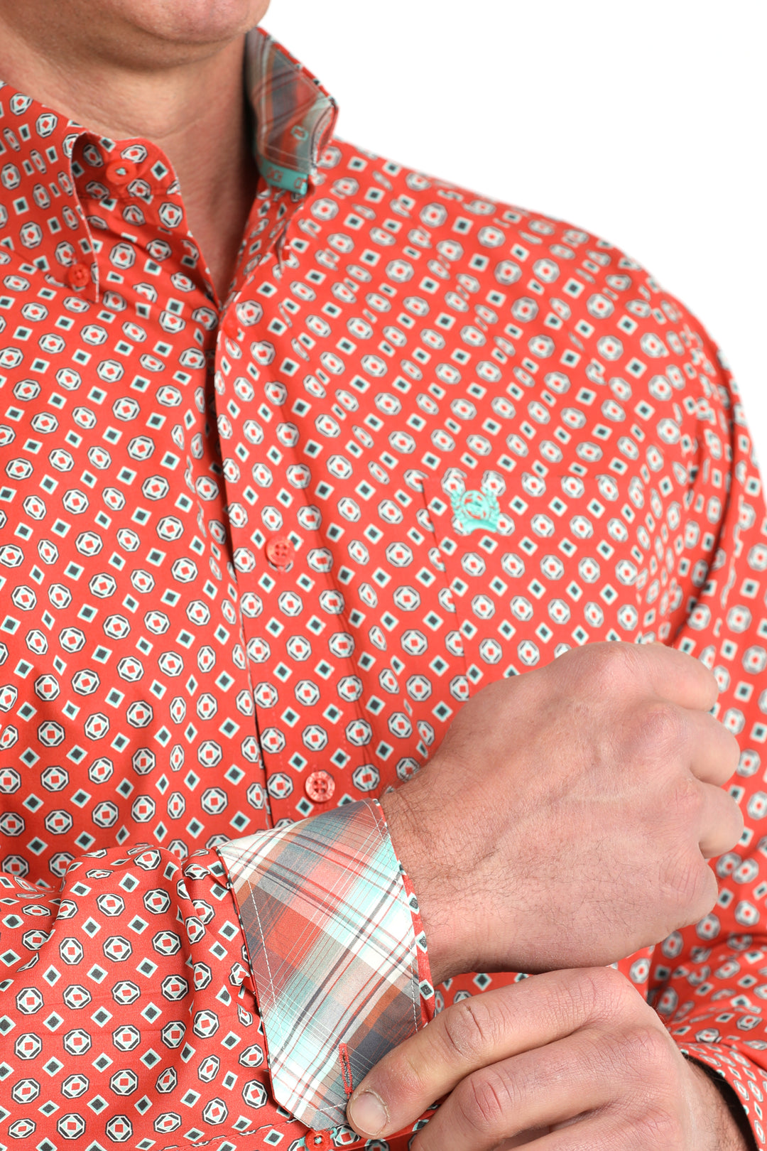 Cinch Mens Red Print Classic Fit Shirt