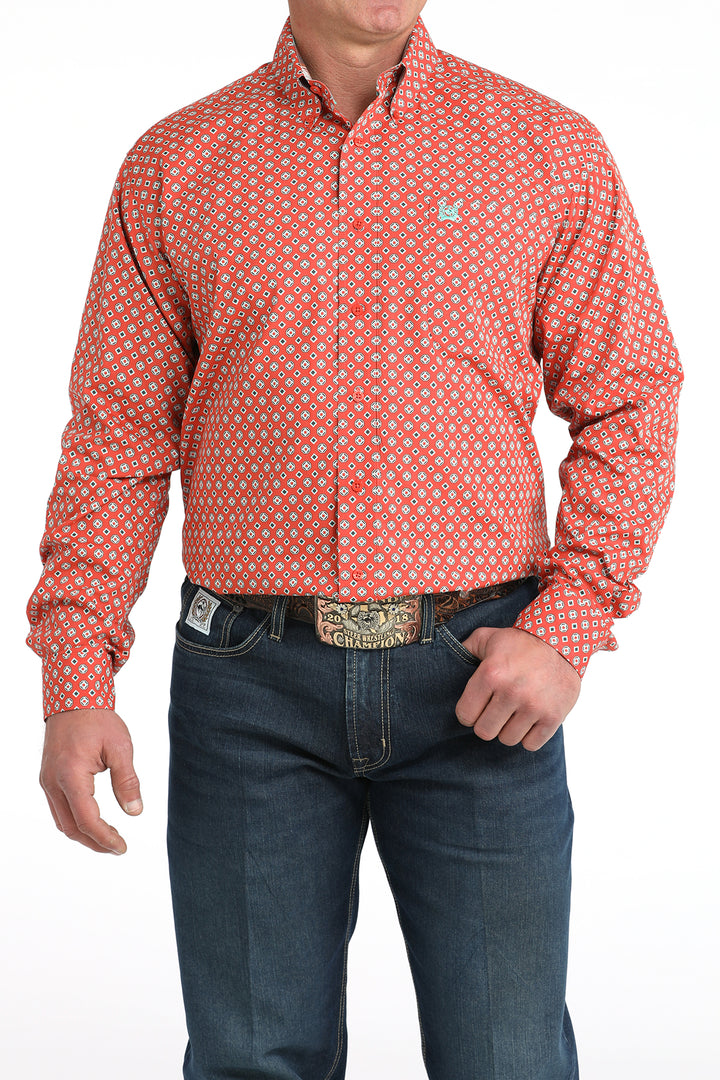 Cinch Mens Red Print Classic Fit Shirt