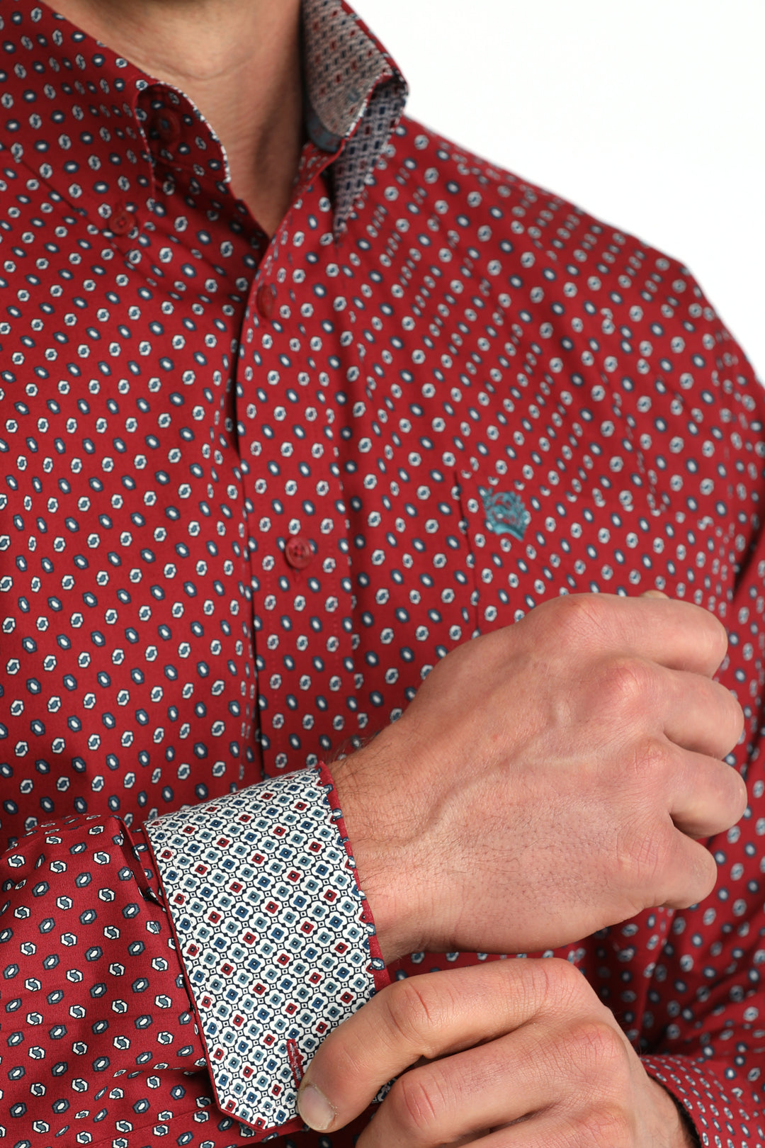 Cinch Mens Red Print Long Sleeve Shirt