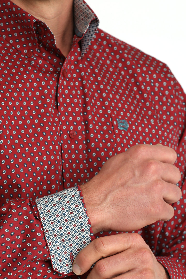 Cinch Mens Red Print Long Sleeve Shirt