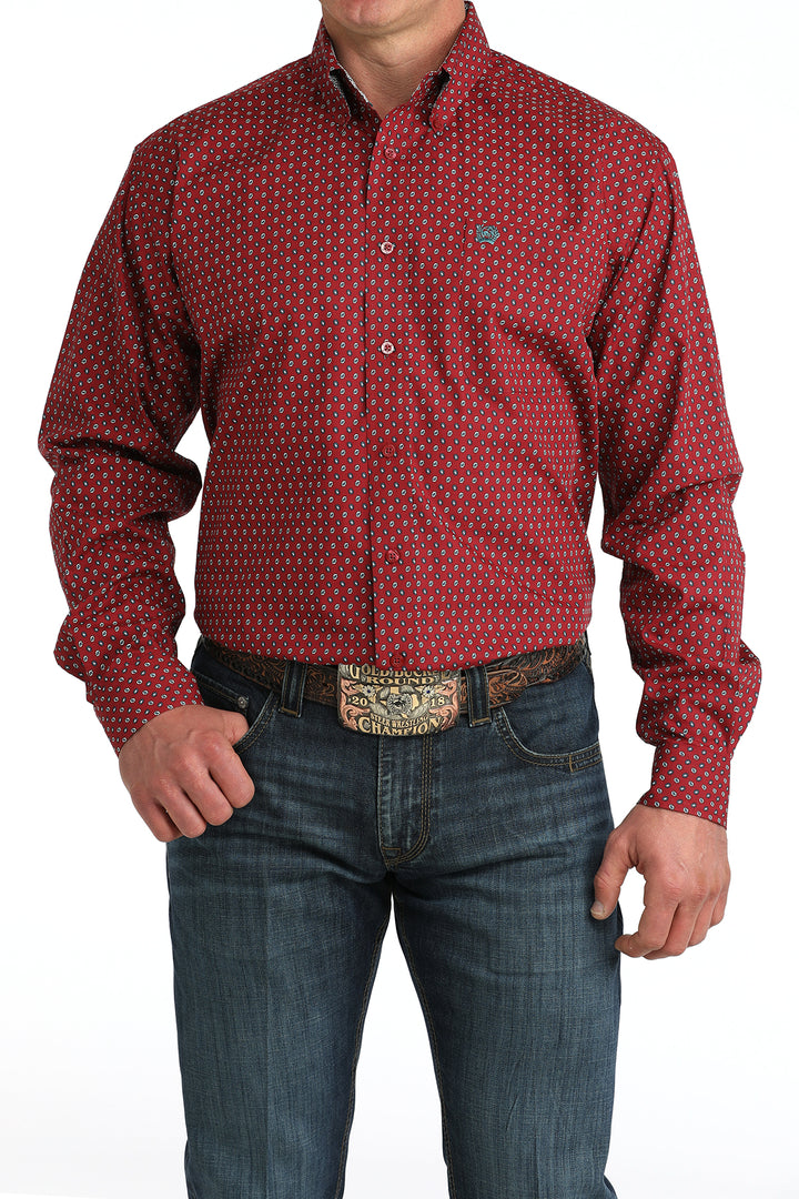 Cinch Mens Red Print Long Sleeve Shirt