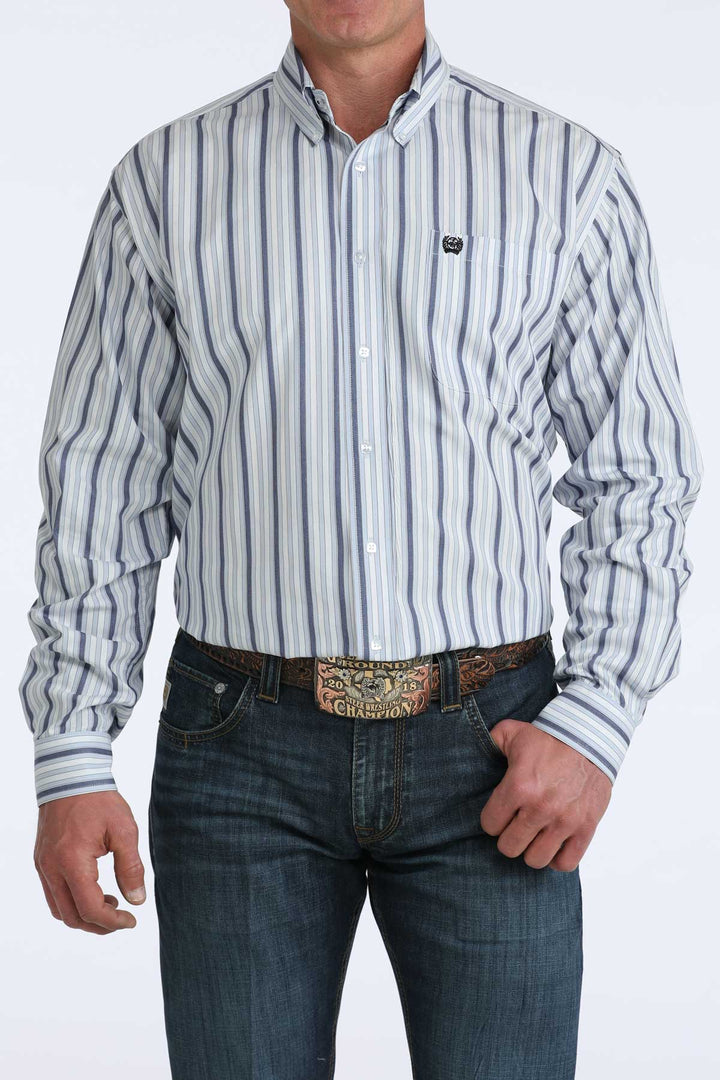 Cinch Mens Blue Stripe Classic Fit Shirt