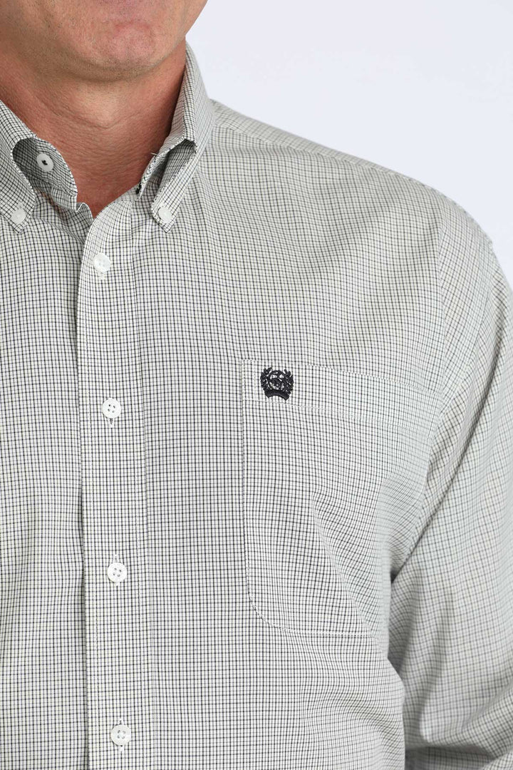 Cinch Mens White Plaid Classic Fit Shirt