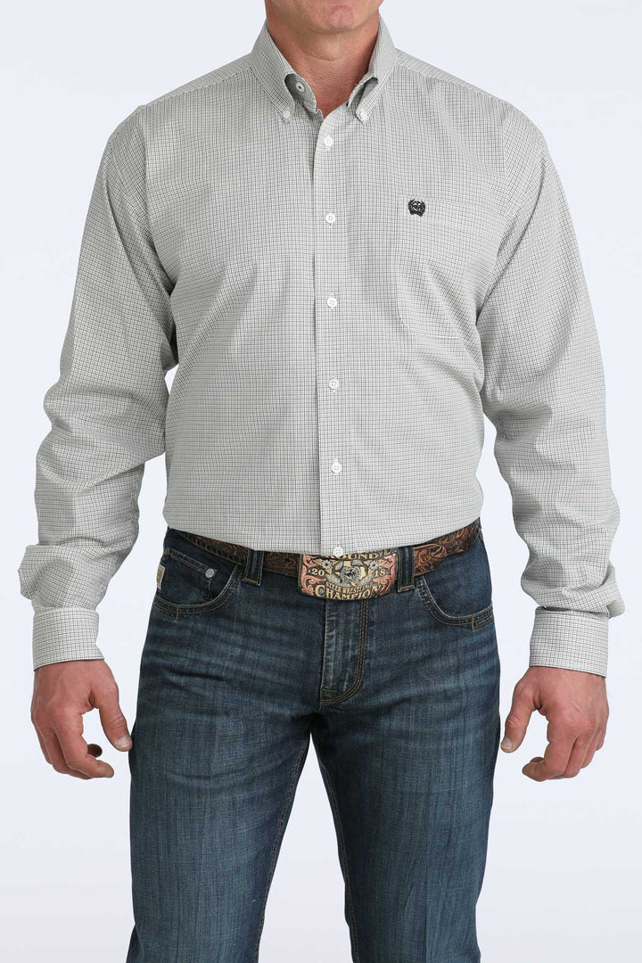 Cinch Mens White Plaid Classic Fit Shirt
