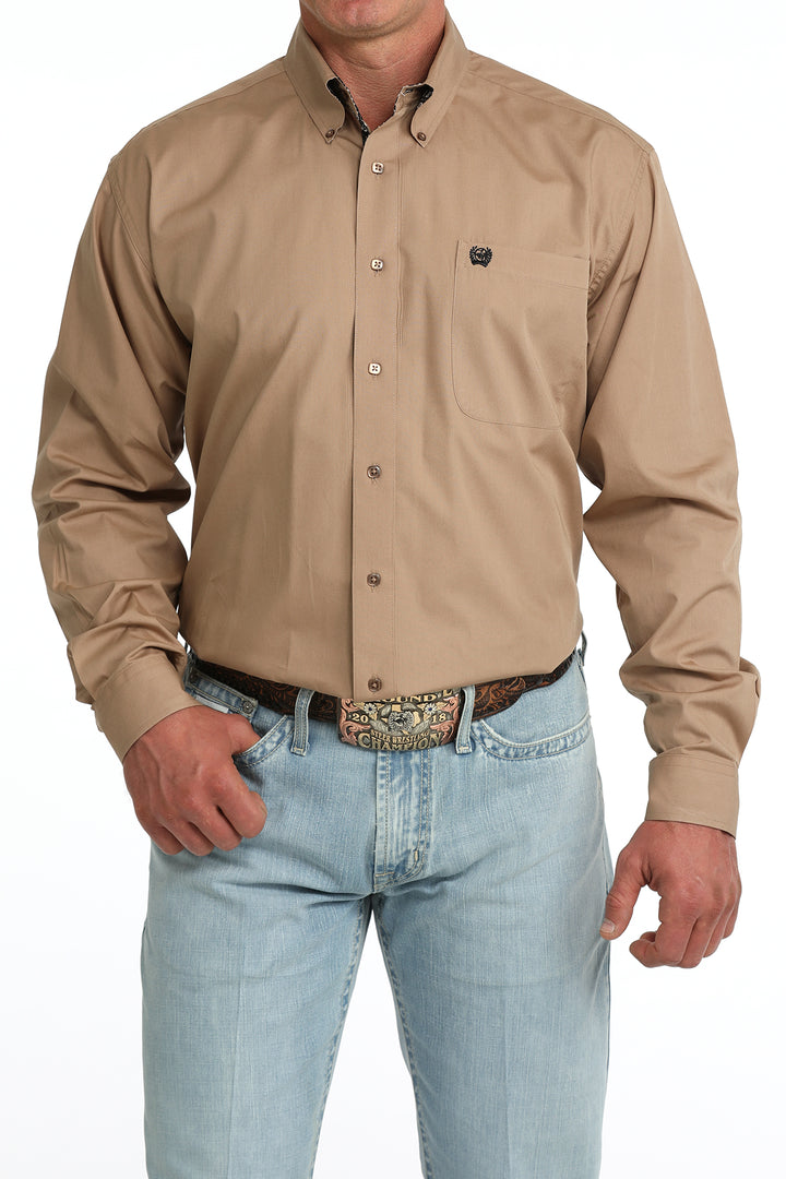 Cinch Mens Solid Khaki Long Sleeve Shirt