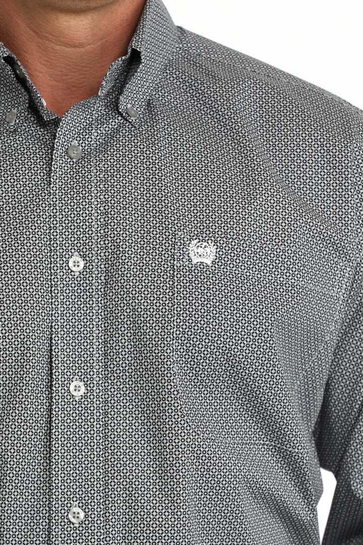 Cinch Mens Grey Print Long Sleeve Shirt