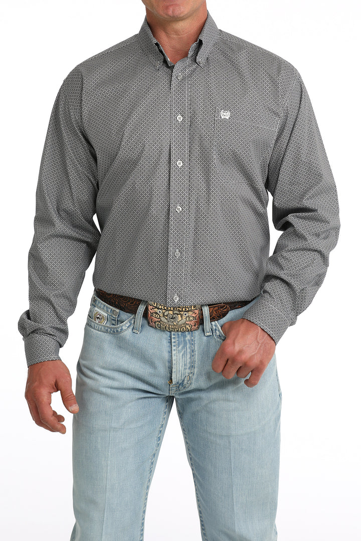 Cinch Mens Grey Print Long Sleeve Shirt