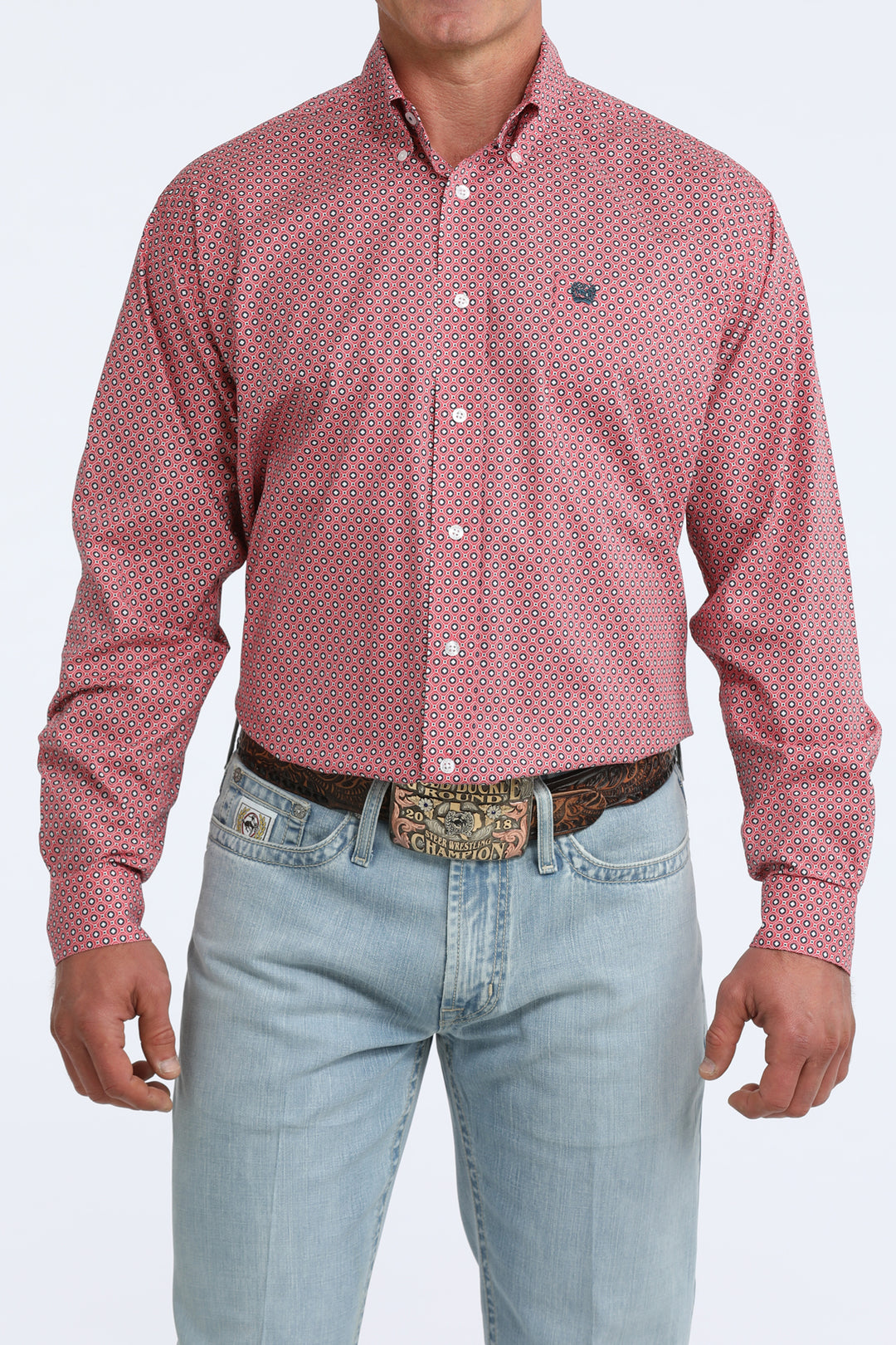Cinch Mens Pink Printed Long Sleeve Shirt