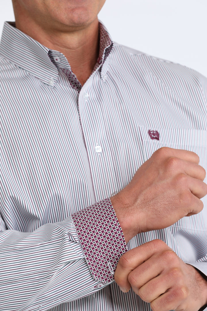 Cinch Mens White Stripe Long Sleeve Shirt