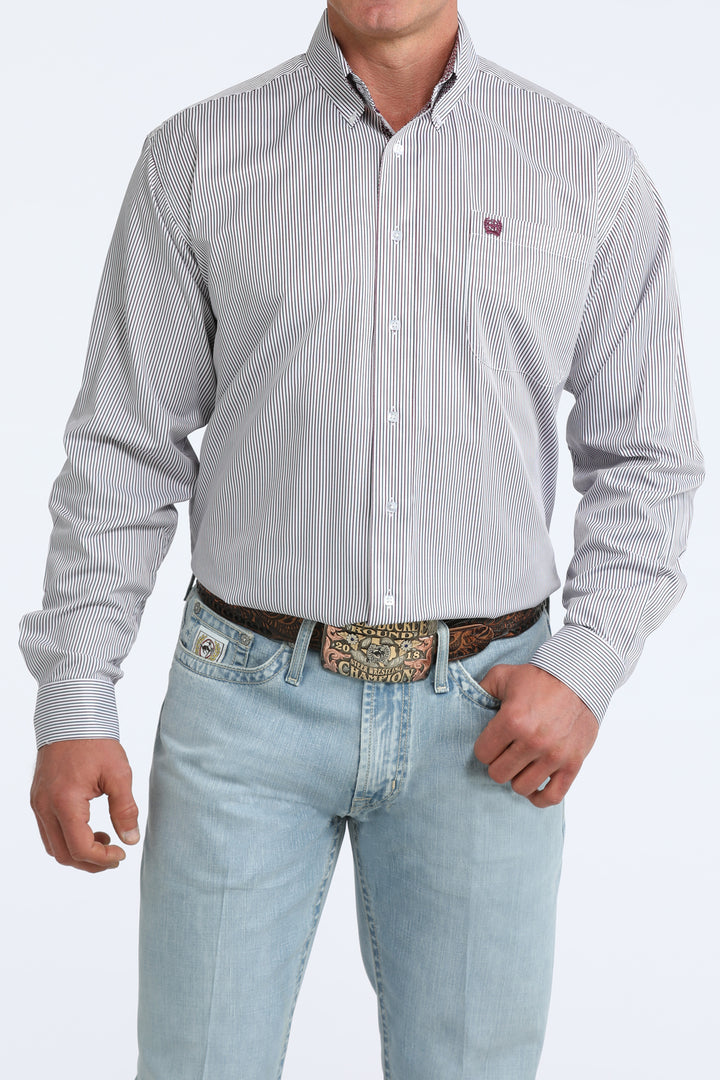 Cinch Mens White Stripe Long Sleeve Shirt